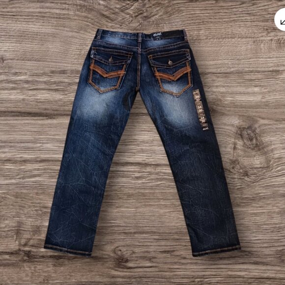 True Luck Jeans men's Stretch Straight 3 Flap Pockets blue 34x30 Embroidered - Picture 2 of 14